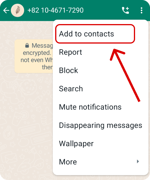whatsapp add to contacts sceenshot